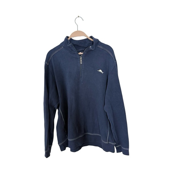 Tommy Bahama blue applique  Large Long Sleeve‎ Cotton Activewear 1/4 Zip Top - Picture 2 of 2